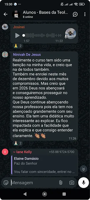 Print de mensagem de aluna elogiando o curso (9 de 10)