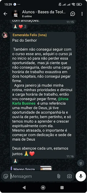 Print de mensagem de aluna elogiando o curso (6 de 10)