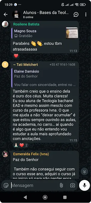 Print de mensagem de aluna elogiando o curso (7 de 10)