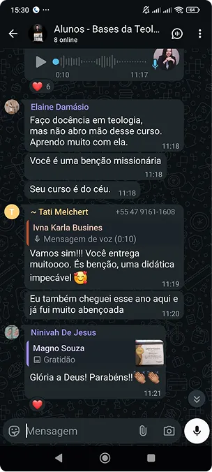 Print de mensagem de aluna elogiando o curso (8 de 10)